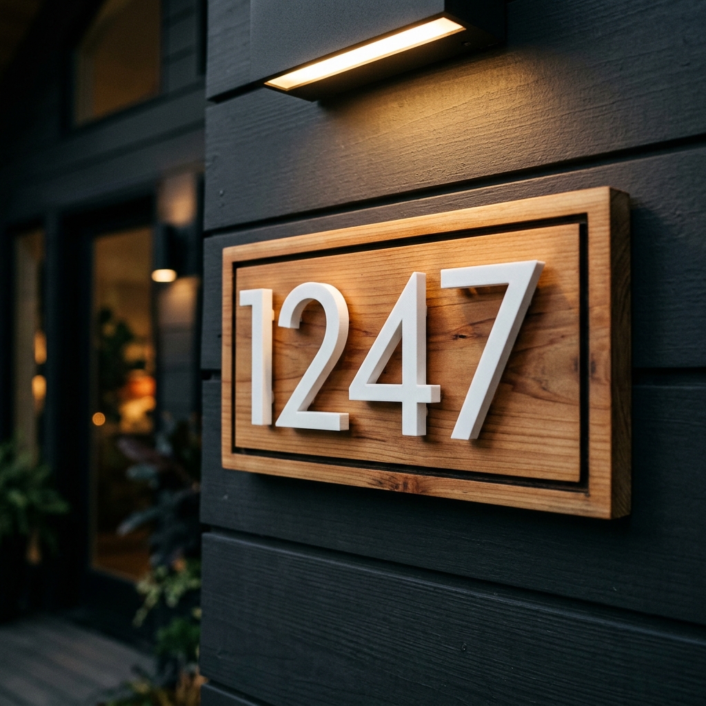 The Modern Craftsman — architectural numbers on a premium cedar plaque